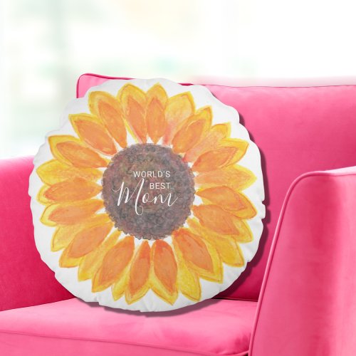 Mothers Day Sunflower Worlds Best Mom Round Pillow