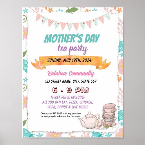 Mothers Day Tea flyer poster template