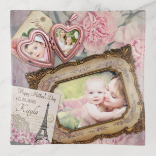 Mother’s Day Your Photos Vintage Pink Heart Locket Trinket Tray