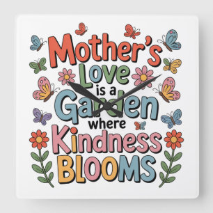Mother’s Love Is A Garden Where Kindness Blooms Square Wall Clock