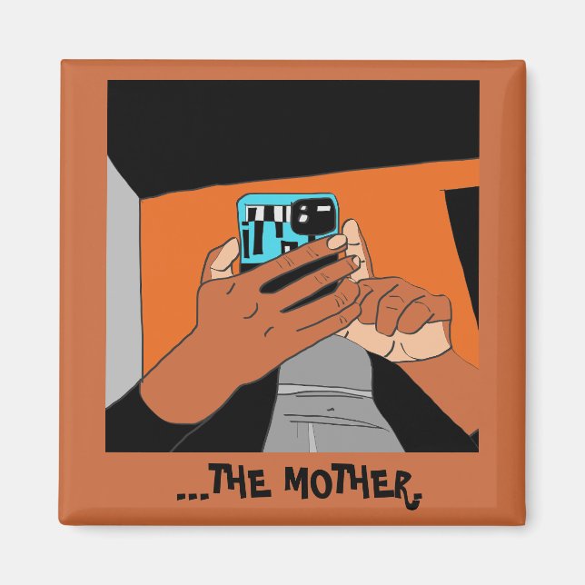 Mother’s Mobile Hands Cyan Orange Black Magnet (Front)