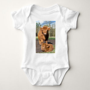 Mother scottish highlander cow near newborn calf baby bodysuit