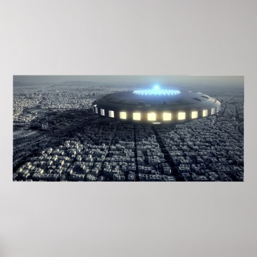 Mother ship over city poster