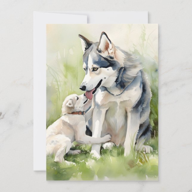 Mother Siberian Husky Dog Mom Paint Background Holiday Card (Front)