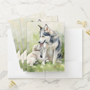 Mother Siberian Husky Dog Mom Paint Background Pocket Folder