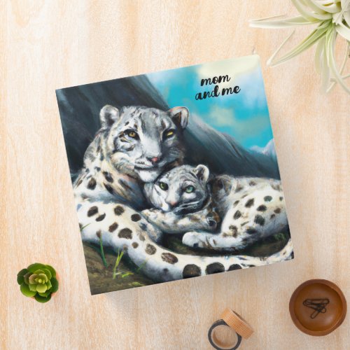 Mother Snow Leopard and Cub in the Mountains 3 Ring Binder