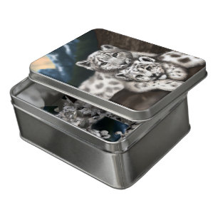 Mother Snow Leopard and Cub in the Mountains Jigsaw Puzzle