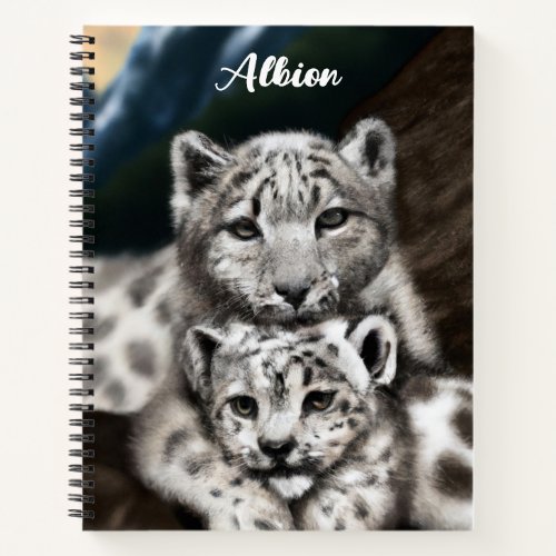 Mother Snow Leopard and Cub in the Mountains Notebook