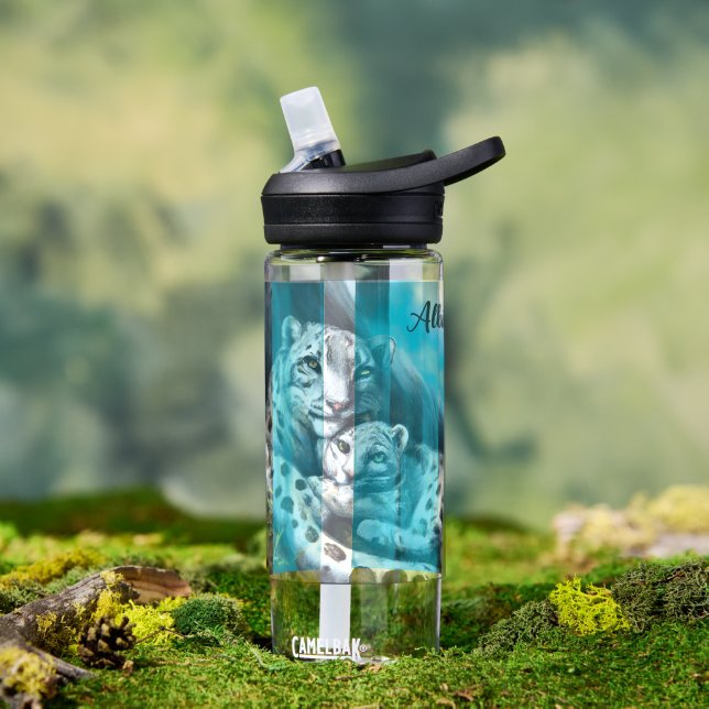 Mother Snow Leopard and Cub in the Mountains Water Bottle (Outdoor)