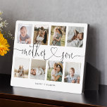 Mother Son Heart Script | Photo Grid Collage Plaque<br><div class="desc">A special and memorable photo collage gift for mother and son The design features an eight-photo collage layout to display eight of your own special mother and son photos. "Mother Son" is designed in a stylish black script and heart design calligraphy and customized with the mother and son's name. A...</div>