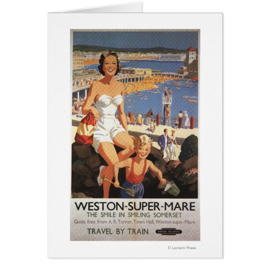 Mother & Son on Beach Railway Poster Cards (Front)