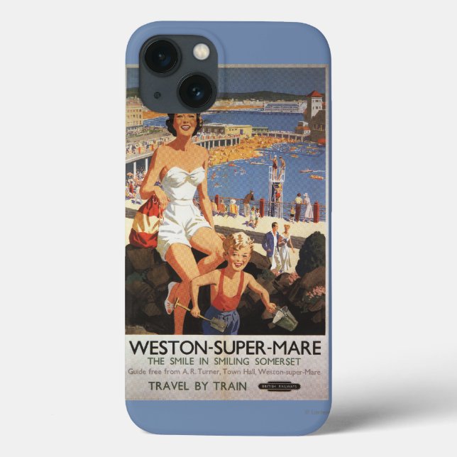 Mother & Son on Beach Railway Poster Case-Mate iPhone Case (Back)