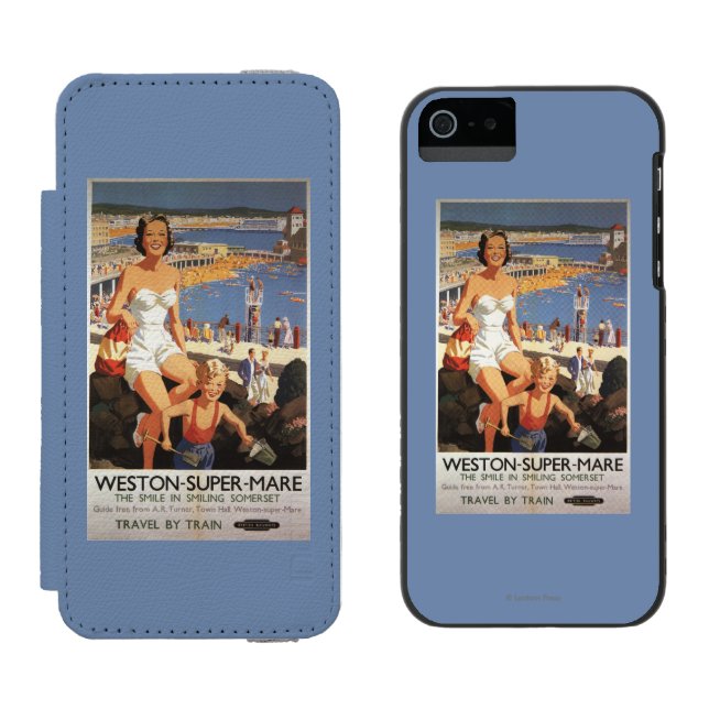 Mother & Son on Beach Railway Poster Incipio iPhone Wallet Case (Side by Side)