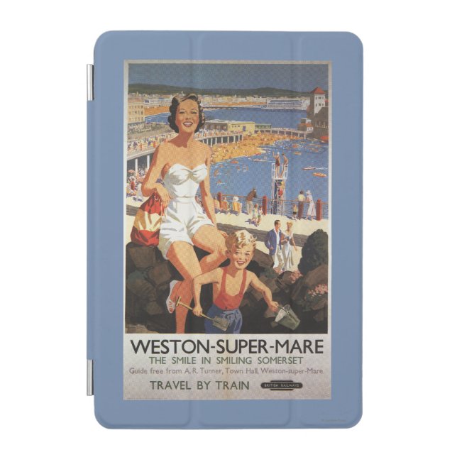 Mother & Son on Beach Railway Poster iPad Mini Cover (Front)