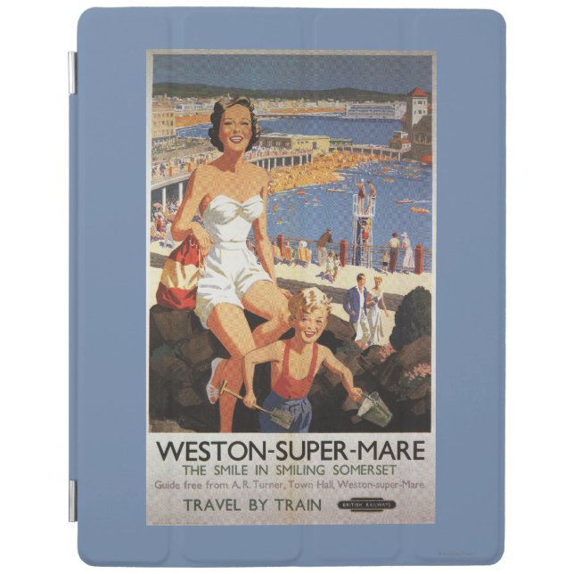 Mother & Son on Beach Railway Poster iPad Smart Cover (Front)