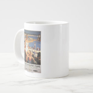Mother & Son on Beach Railway Poster Large Coffee Mug