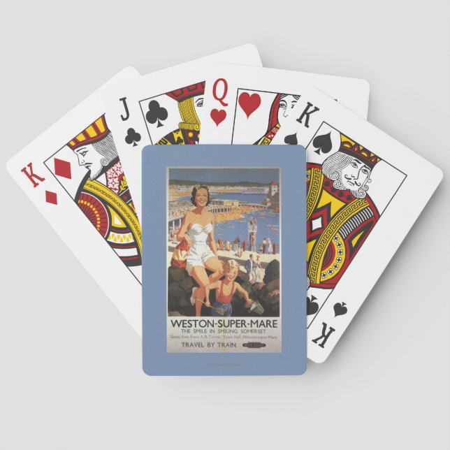 Mother & Son on Beach Railway Poster Poker Cards (Back)