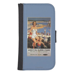 Mother & Son on Beach Railway Poster Phone Wallet
