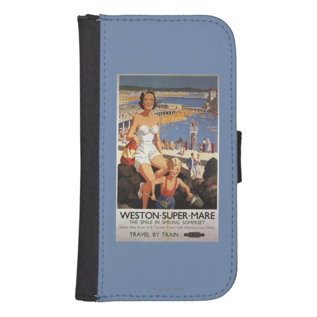 Mother & Son on Beach Railway Poster Samsung Galaxy Wallet Case (Front)