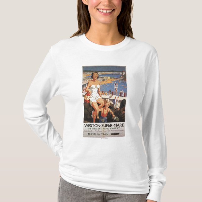 Mother & Son on Beach Railway Poster T-Shirt (Front)