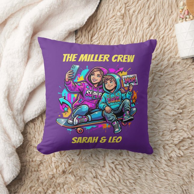  Mother Son Skater Purple Birthday Gift Throw Pillow (Blanket)