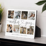 Mother Sons Heart Script | Photo Grid Collage Plaque<br><div class="desc">A special and memorable photo collage gift for mother and sons The design features an eight-photo collage layout to display eight of your own special mother and son photos. "Mother Sons" is designed in a stylish black script and heart design calligraphy and customized with the mother and son's name. A...</div>