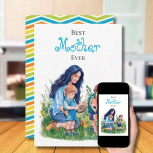 Mother & Sons Watercolor Gardening Illustration Card