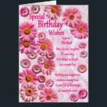 Mother Special Birthday Wishes Pink Daisies<br><div class="desc">A beautiful birthday card for a mother. A wonderful birthday card full of pink daisies. A lovely heartfelt verse completes the lovely feeling this card brings. Send sincere birthday wishes to someone special.</div>