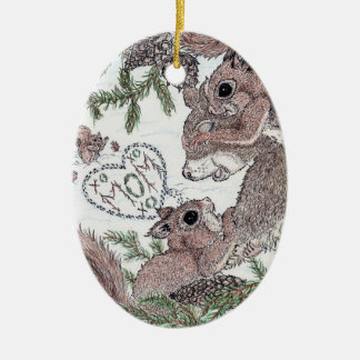 Mother Squirrel and Kits Ceramic Ornament
