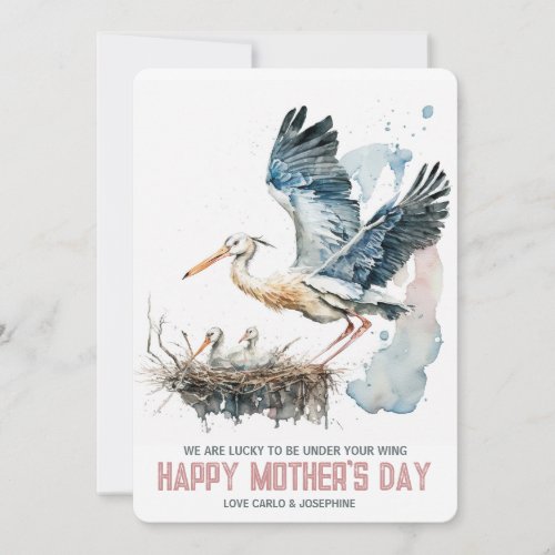 Mother Stork Nest Two babies Mothers Day Card