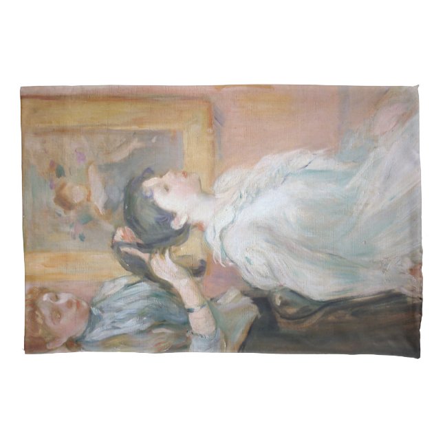 Mother Styling Daughter's Hair (by Berthe Morisot) Pillow Case (Front-Left)