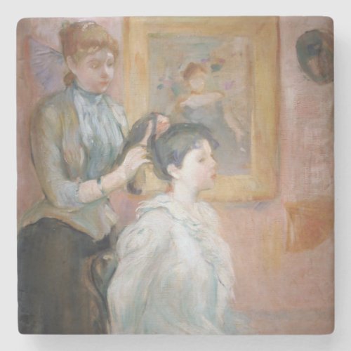 Mother Styling Daughters Hair by Berthe Morisot Stone Coaster