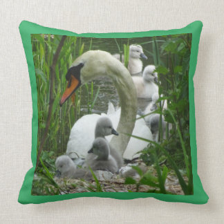 Mother Swan with Baby Birds Throw Pillow