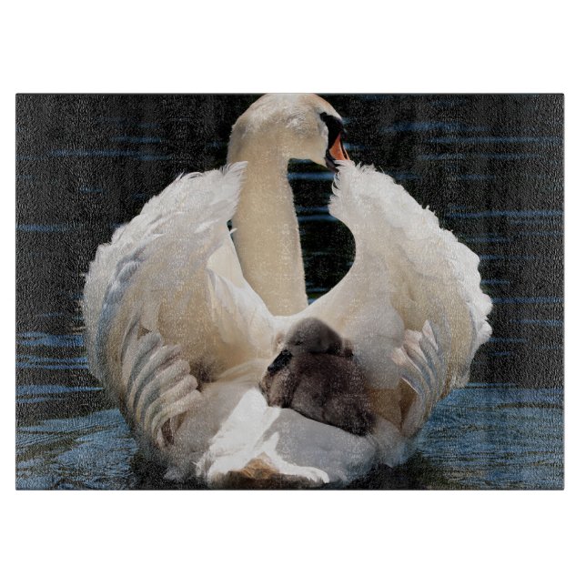 Mother Swan with Cygnets (baby swans) Cutting Board (Front)