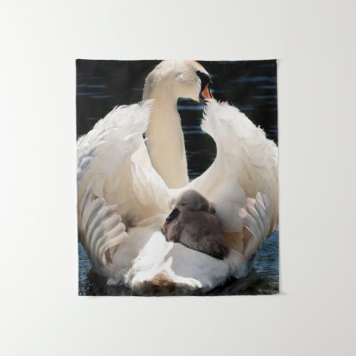 Mother Swan with Cygnets baby swans Tapestry