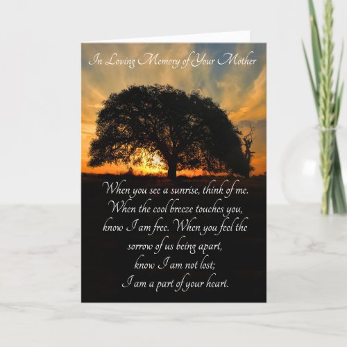 Mother Sympathy Card Beautiful Oak Tree Nature