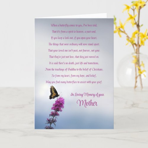 Mother Sympathy Condolences with Butterfly Card