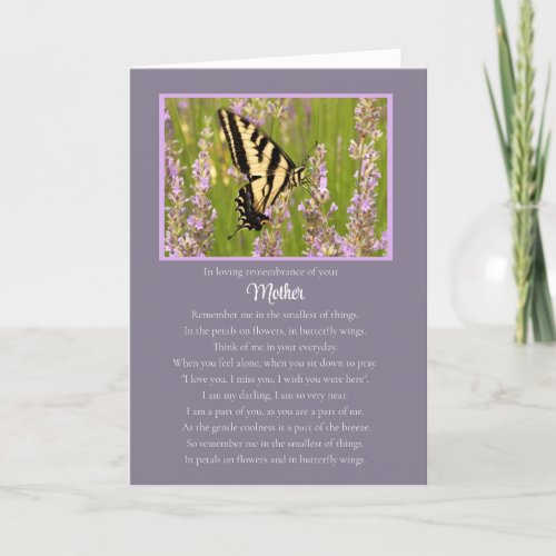 Mother Sympathy Remembrance Memorial and Butterfly Card