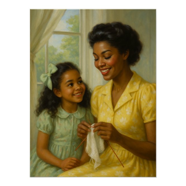 Mother Teaching Daughter to Knit Poster (Front)