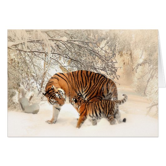 Mother Tiger and Cub in the Snowy Woods (Front Horizontal)