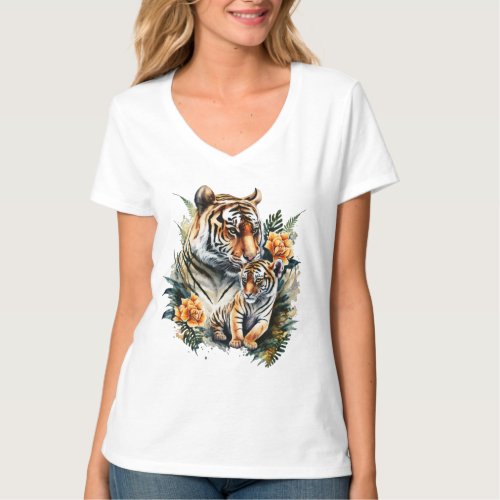 Mother Tiger with Cub My Kids are a Red Line T_Shirt