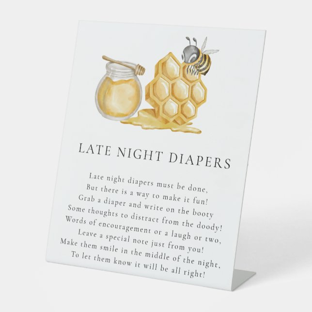 Mother to be late night diapers baby shower  pedestal sign (Front)
