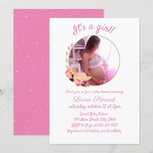 Mother-To-Be Round Photo Frame Baby Girl Shower Invitation