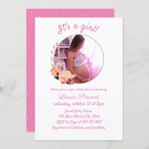 Mother_To_Be Round Photo Frame Baby Girl Shower Invitation