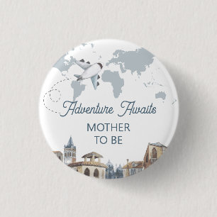 Mother To Be World Map Airplane Baby Shower Button