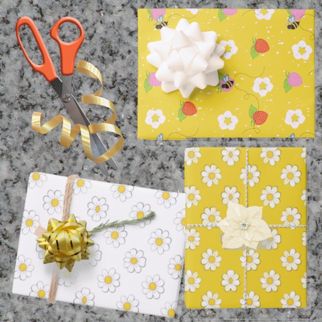 Mother-to-Bee Flowers Berried and Bees Wrapping Paper Sheets (Creator Uploaded)