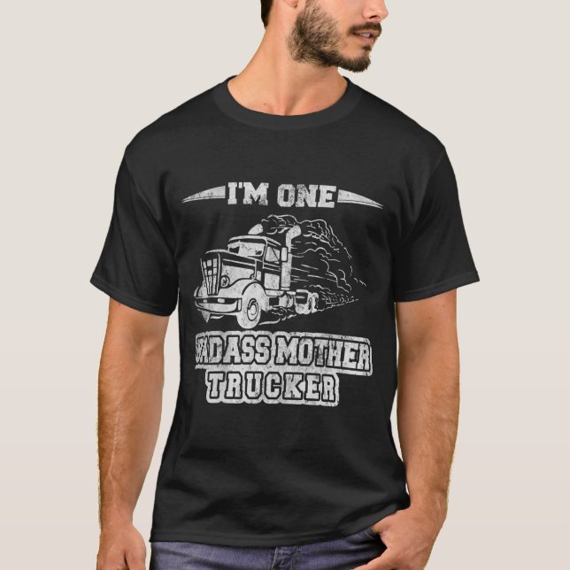 Mother Trucker 18 Wheeler Graphic Silhouette Image T-Shirt (Front)