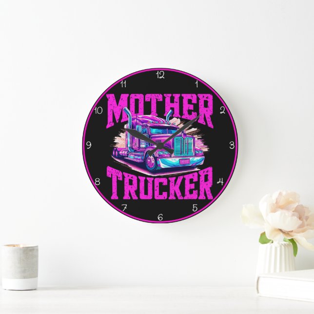 Mother Trucker: Purple Pink Attitude Large Clock (Home)