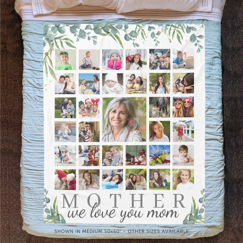 MOTHER We Love You 33 Photo Collage Botanical Fleece Blanket