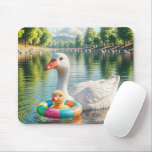 Mother White Duck With Duckling Mouse Pad